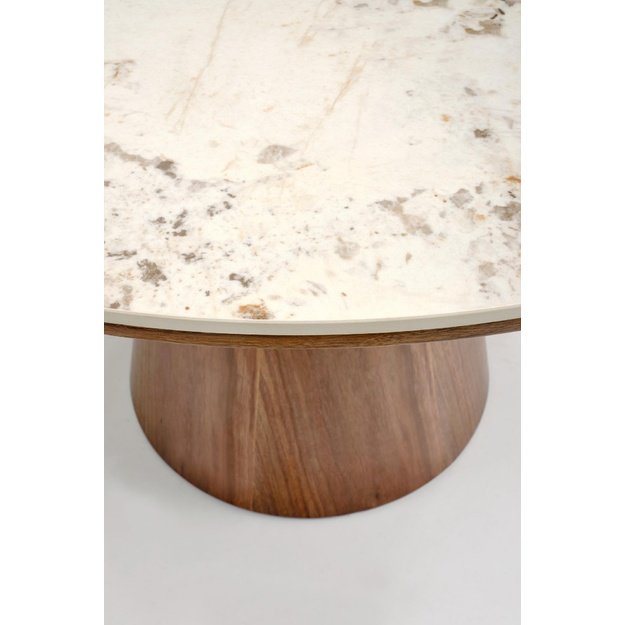 ARANI round table, beige marble / walnut