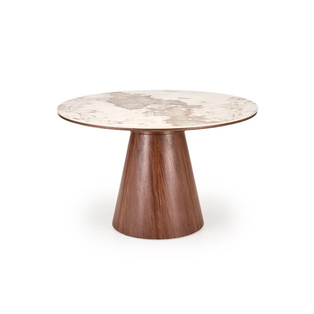 ARANI round table, beige marble / walnut