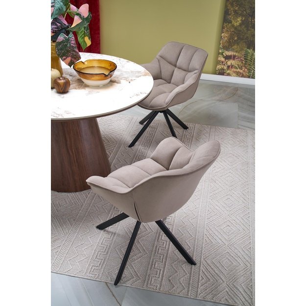 ARANI round table, beige marble / walnut