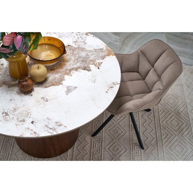 ARANI round table, beige marble / walnut