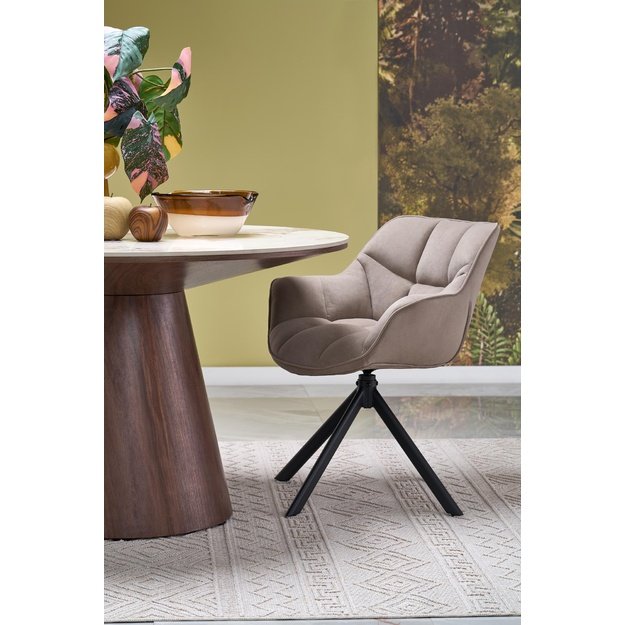 ARANI round table, beige marble / walnut