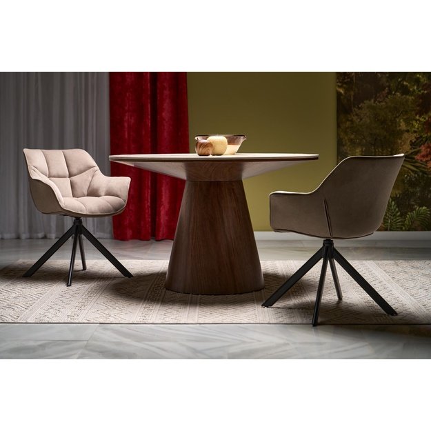 ARANI round table, beige marble / walnut