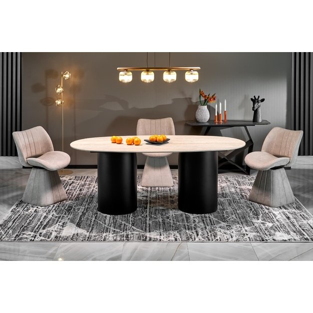 JULIUS oval table, light travertine / black