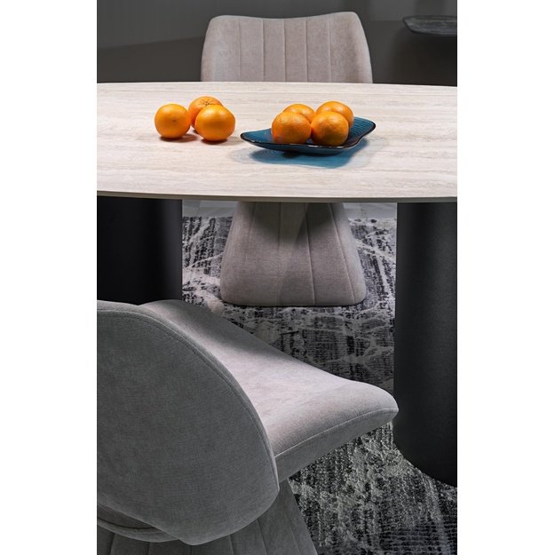 JULIUS oval table, light travertine / black