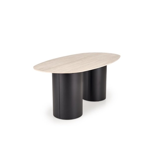 JULIUS oval table, light travertine / black