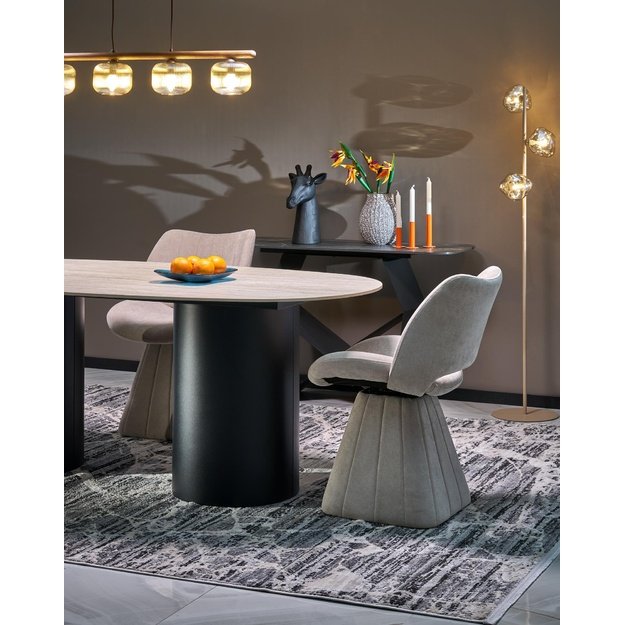JULIUS oval table, light travertine / black