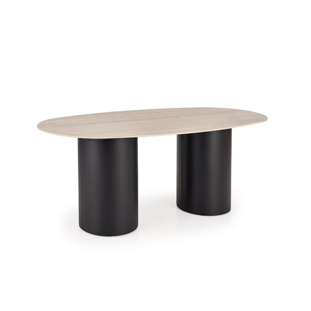 JULIUS oval table, light travertine / black