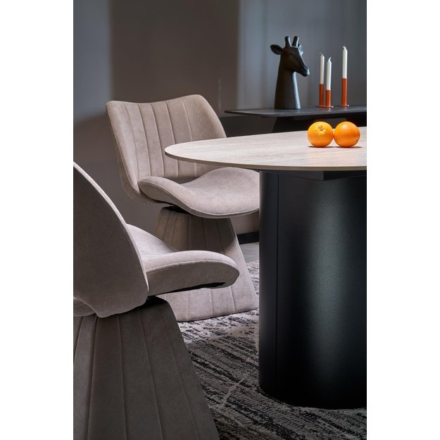 JULIUS oval table, light travertine / black