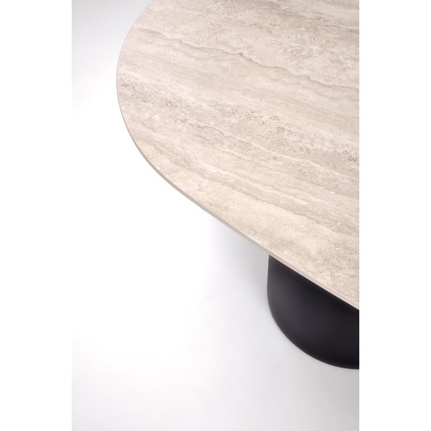 JULIUS oval table, light travertine / black