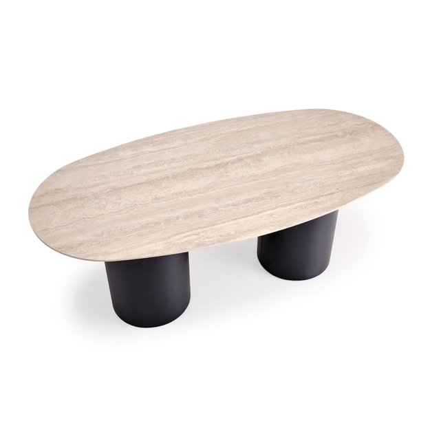 JULIUS oval table, light travertine / black