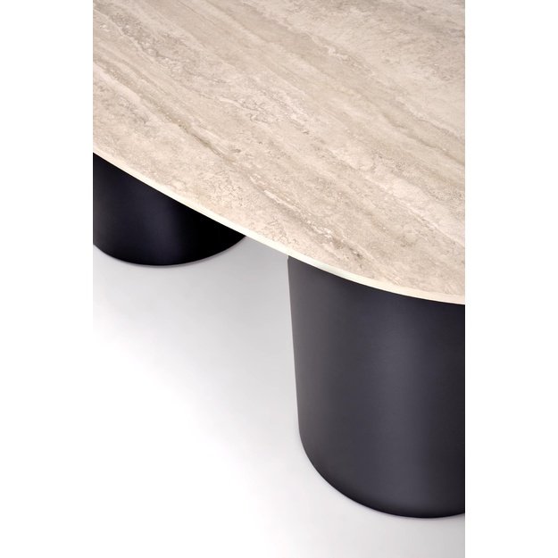 JULIUS oval table, light travertine / black