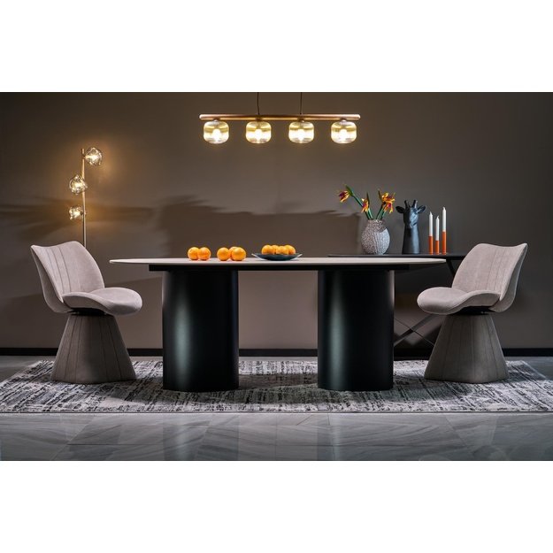 JULIUS oval table, light travertine / black