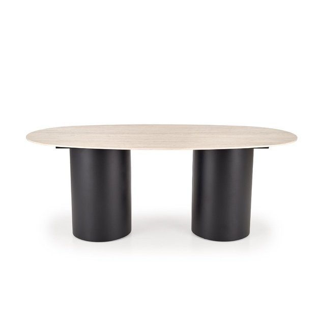 JULIUS oval table, light travertine / black