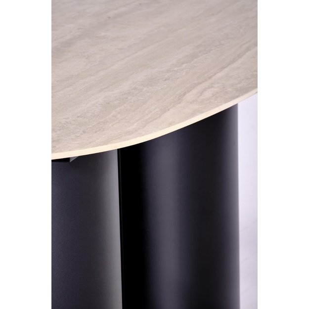 JULIUS oval table, light travertine / black