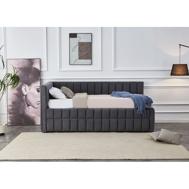 DERBY double bed with pull-out bottom mattress space, grey 2