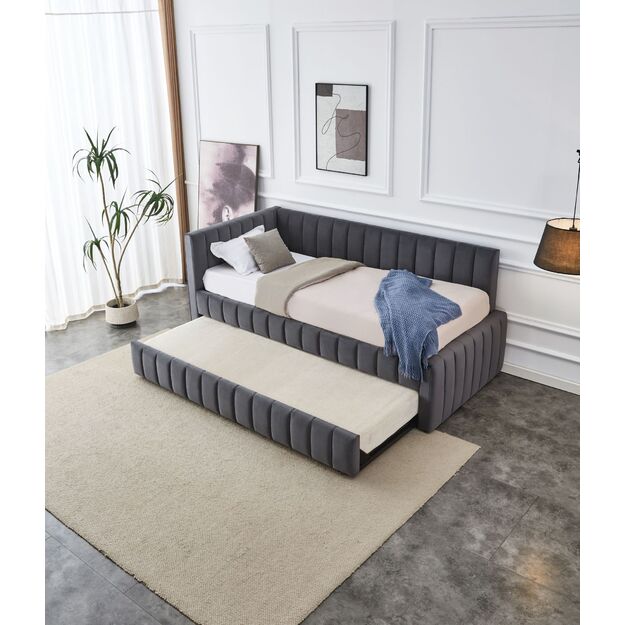 DERBY double bed with pull-out bottom mattress space, grey 4
