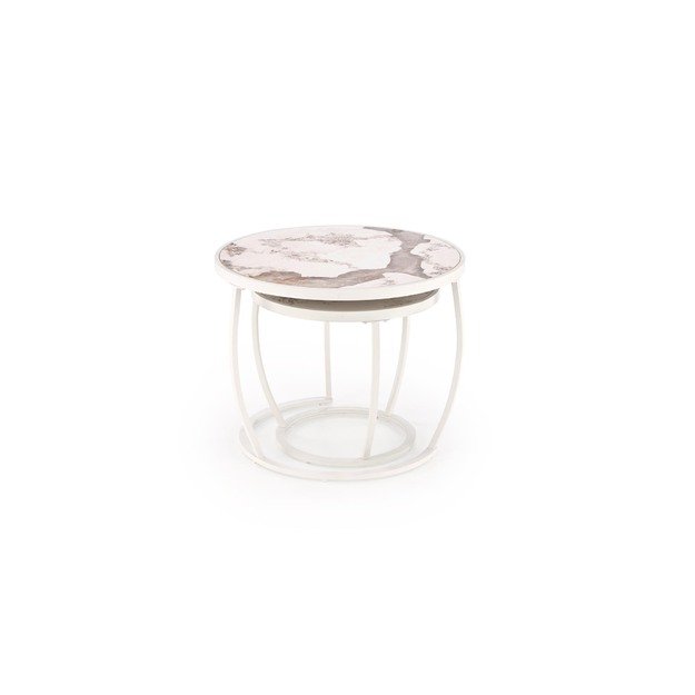 INES  set of two coffee tables, beige marble / white 8