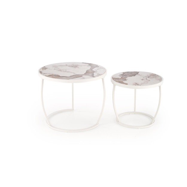 INES  set of two coffee tables, beige marble / white 5