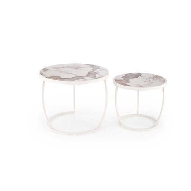 INES  set of two coffee tables, beige marble / white 13
