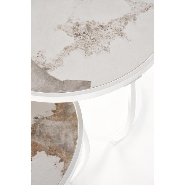INES  set of two coffee tables, beige marble / white 3