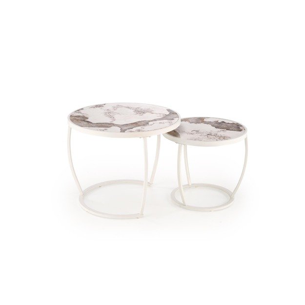 INES  set of two coffee tables, beige marble / white 4
