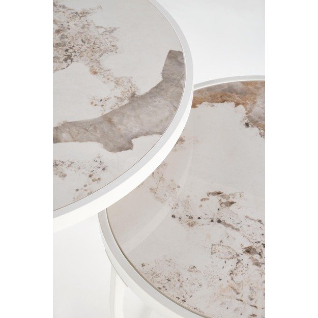 INES  set of two coffee tables, beige marble / white 2
