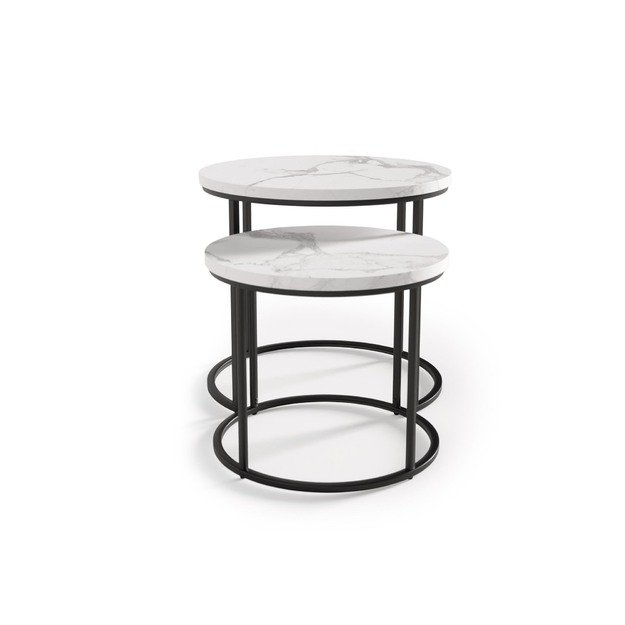 OREO set of two c. tables - white marble / black 10