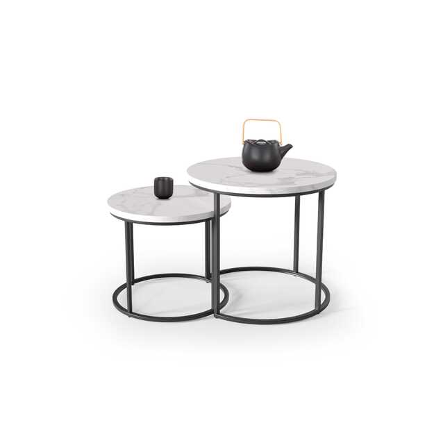 OREO set of two c. tables - white marble / black