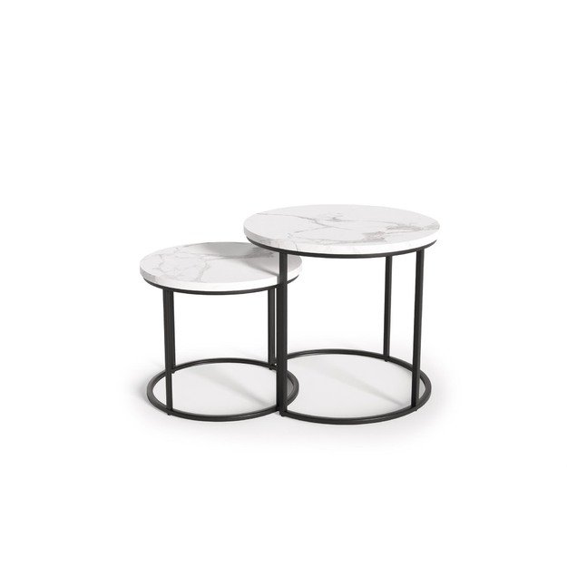 OREO set of two c. tables - white marble / black 8