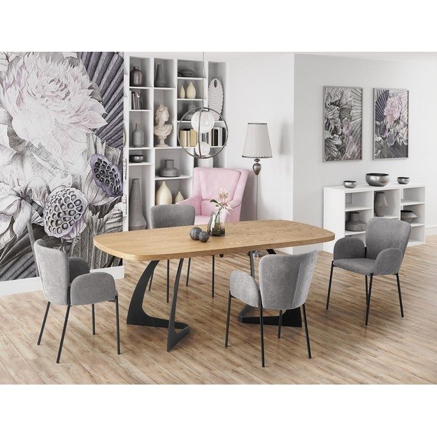 VELDON extension table, color: top - natural oak, legs - black
