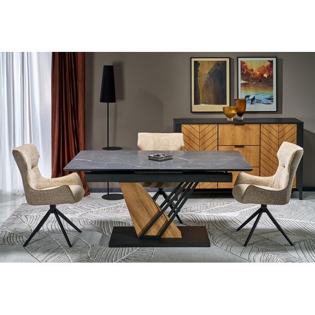 VOLANT 160 extension table, top - black marble, legs - golden oak / black 11