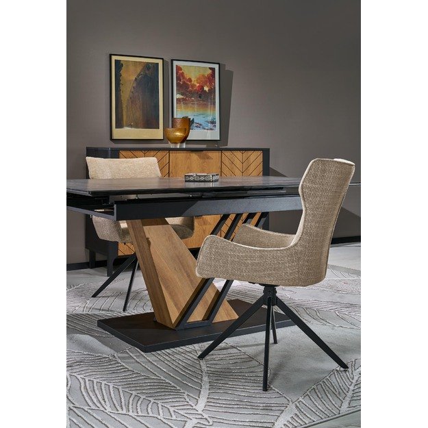 VOLANT 160 extension table, top - black marble, legs - golden oak / black 12