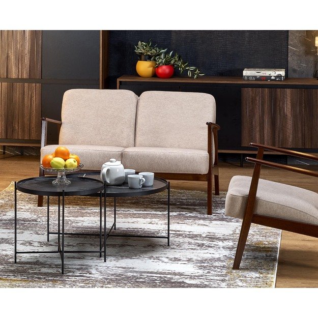 MILANO 2S sofa, beige CASTEL#15 / dark walnut 2