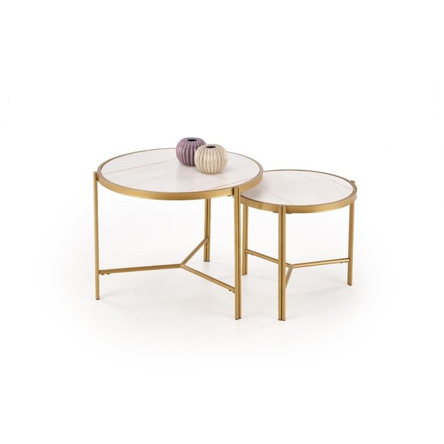 FATIMA  set of two coffee tables, white marble / gold