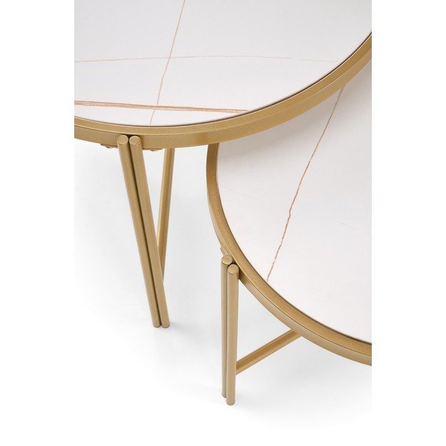 FATIMA  set of two coffee tables, white marble / gold 4