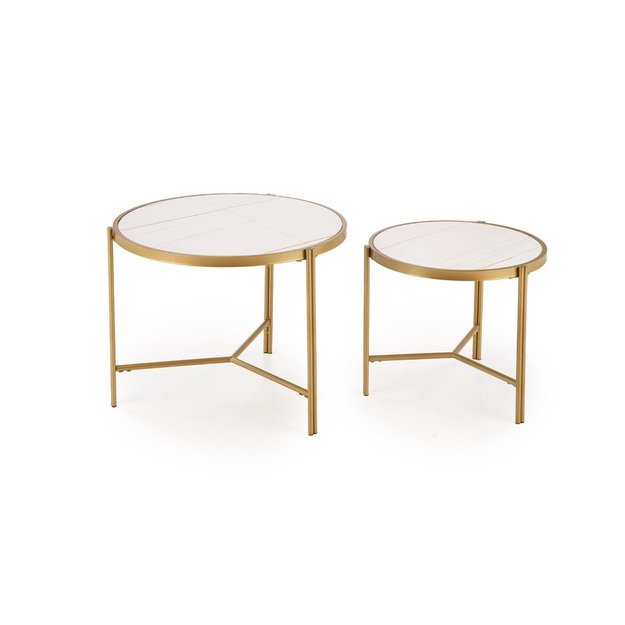 FATIMA  set of two coffee tables, white marble / gold 8