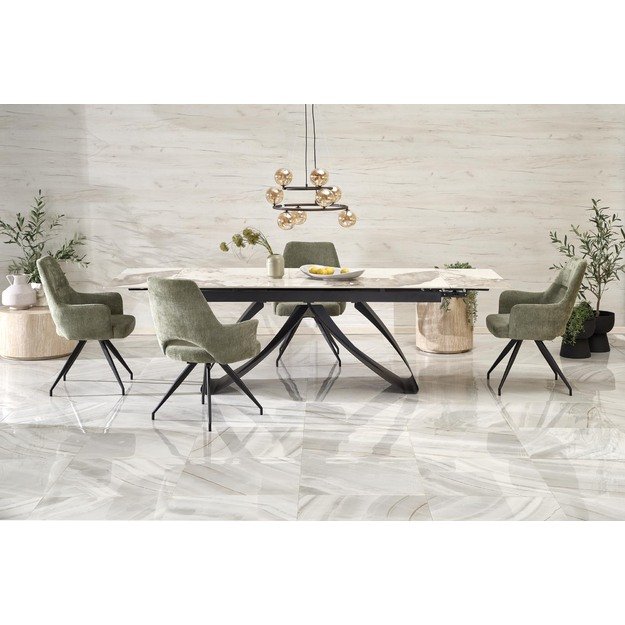HILARIO extension table, white marble / black 27