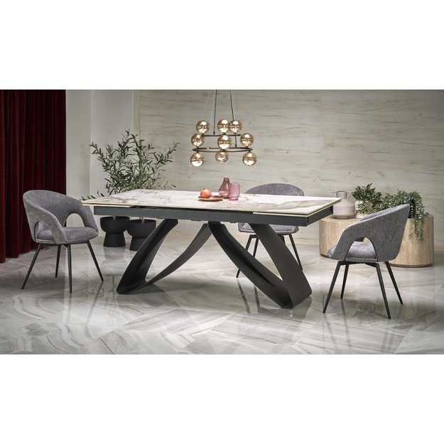 HILARIO extension table, white marble / black