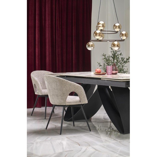 HILARIO extension table, white marble / black 14