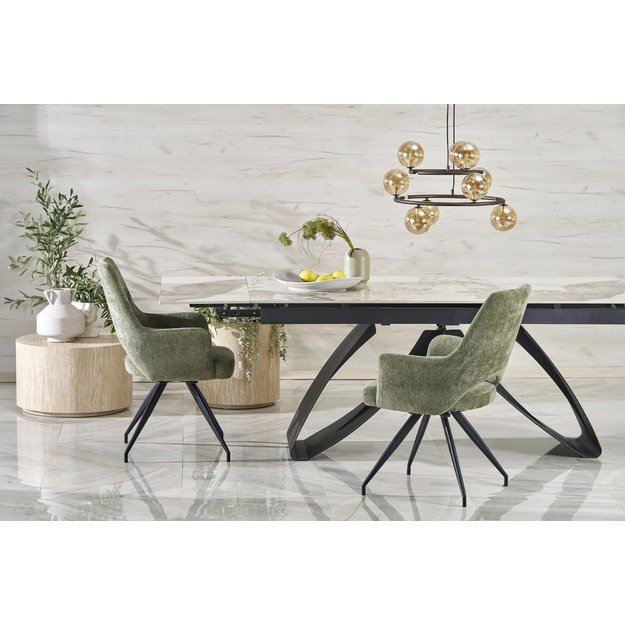 HILARIO extension table, white marble / black 11