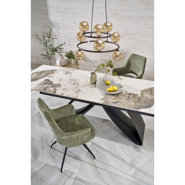 HILARIO extension table, white marble / black 30