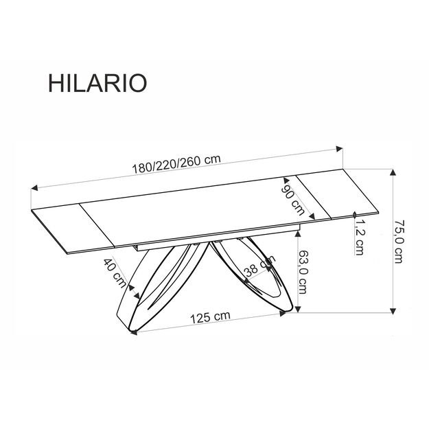 HILARIO extension table, white marble / black 26