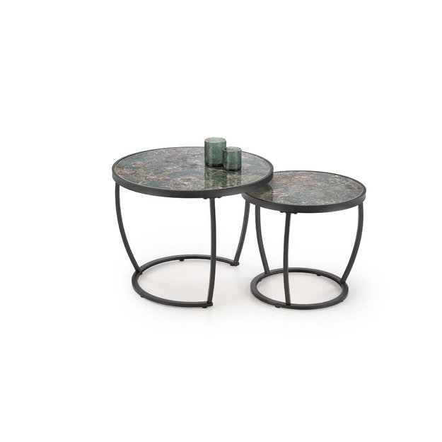 INES  set of two coffee tables, green marble / black