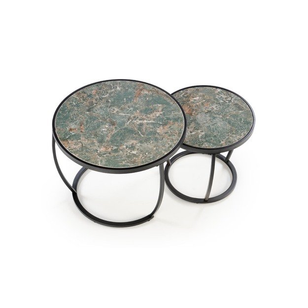 INES  set of two coffee tables, green marble / black 5