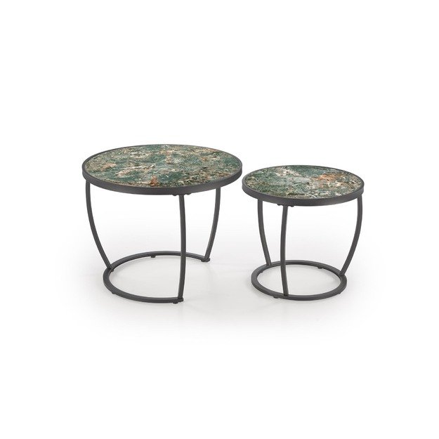 INES  set of two coffee tables, green marble / black 3