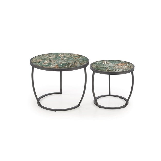 INES  set of two coffee tables, green marble / black 8