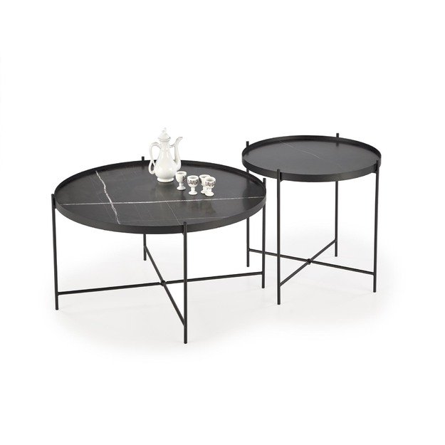 JULIETA set of 2 c. tables, black marble / black
