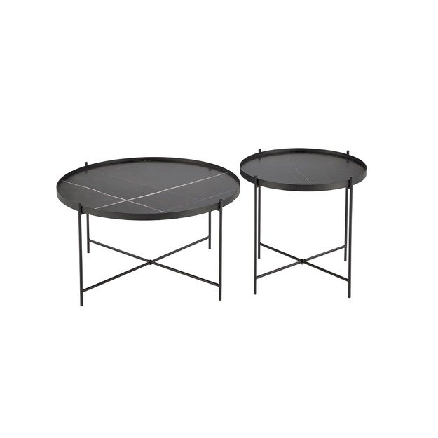JULIETA set of 2 c. tables, black marble / black 19