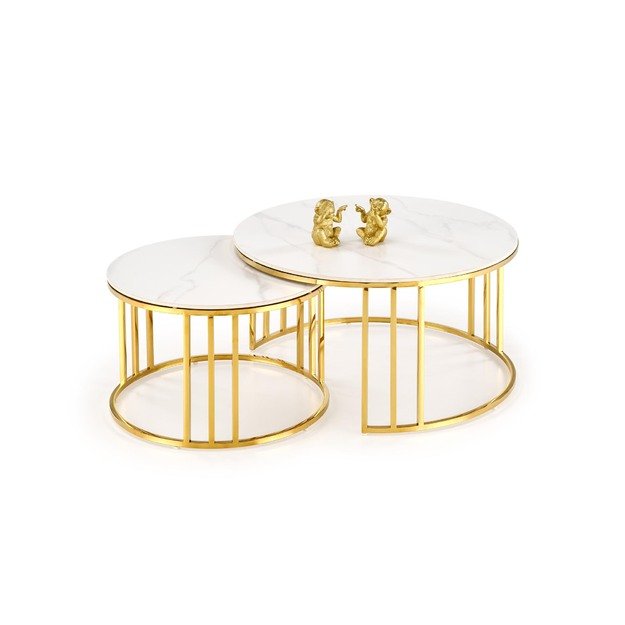 MERCURY 3 set of 2 c. tables, white marble / gold