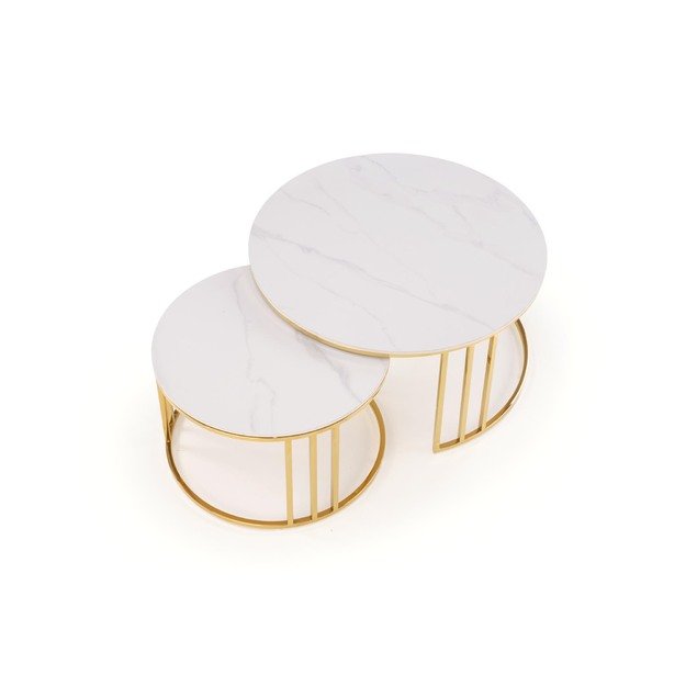 MERCURY 3 set of 2 c. tables, white marble / gold 22